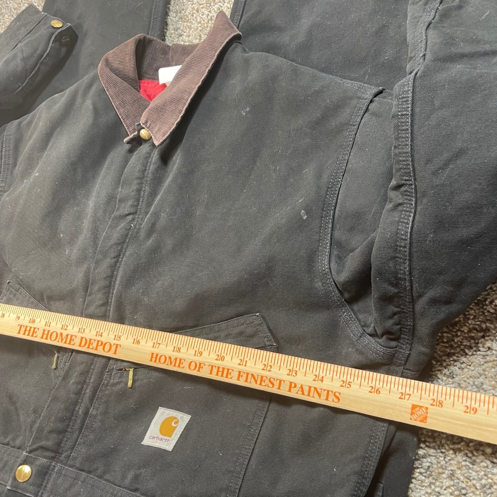 Carhartt Mens XL‎ 52 Duck Canvas Quilt Lined Coveralls Black Work Bibs Corduroy - Picture 7 of 15